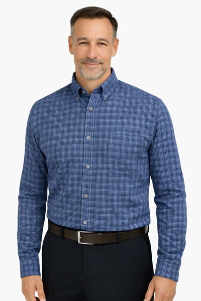 BURSPA Comfortable Cut Striped Checked Winter Men's Dad Shirt