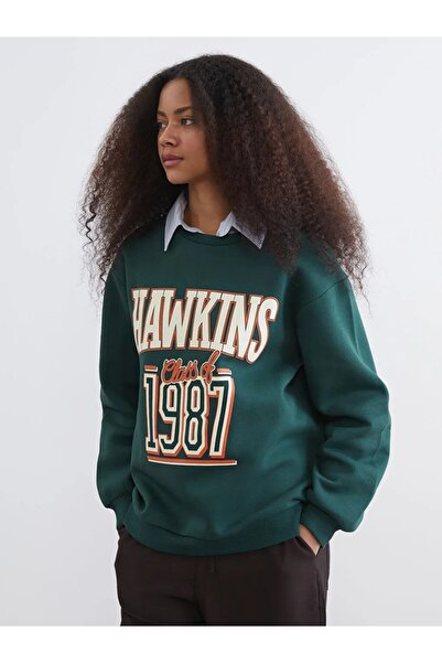 LC Waikiki Green Stranger Things Printed Women's Thick Sweatshirt