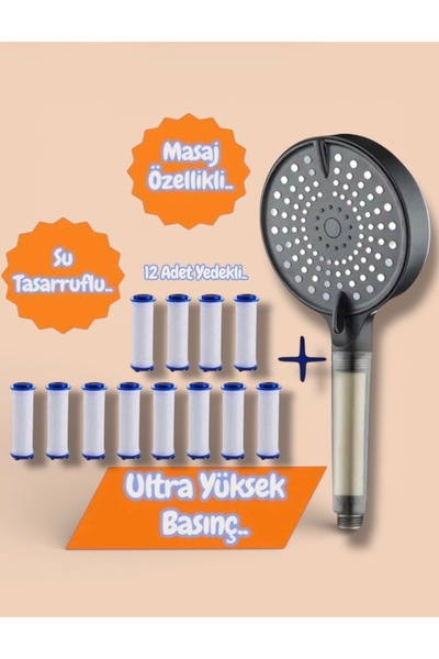 TRUVA Büyük panel su tasarruflu duş başlığı 12 Li filtreli