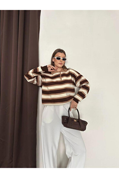 Inno Γυναικείο πλεκτό πουλόβερ με ριγέ κουμπιά με λαιμόκοψη πόλο