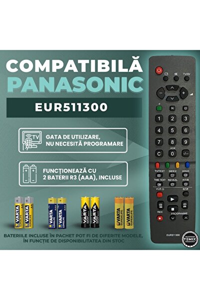 temix Telecomanda compatibila Panasonic, EUR511300, TEMIX®, gri, baterii incluse