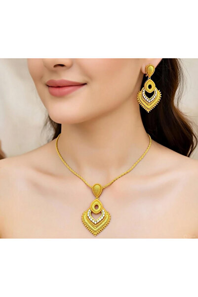 Jadem Gold 24 Ayar Altın Kaplamalı Kadınlar için şık kalp kolye ve küpe takımı