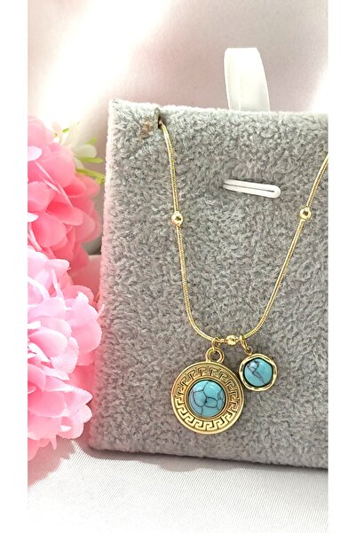 DİAVENTA TAKI VE AKSESUAR 316L Steel Gold Turquoise Dorica Chain Model Gold S...