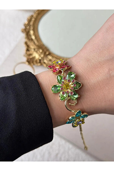 LEROSY CO. Women's Colorful Flower Figured Zircon Stone Gold Plated Stainless...