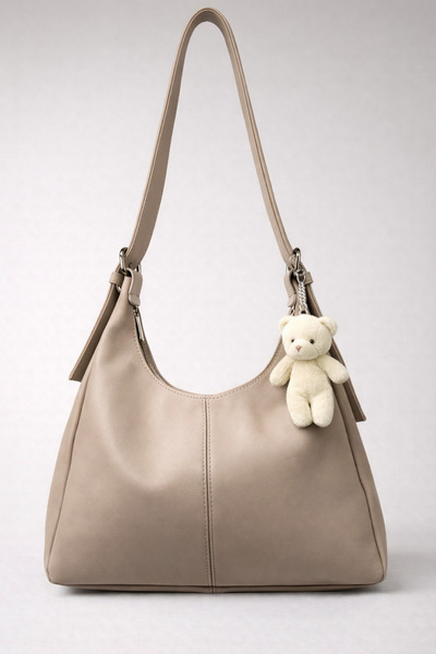 Bersia Women's Teddy Bear Charm Detailed Zipper Closure Mink Belt Strap Hand ...