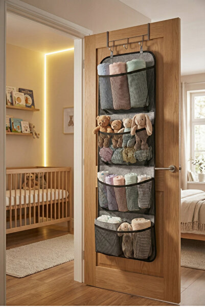 MultiTrendy Behind-The-Door Organizer with 4 Pockets, Hangable Closet Organiz...