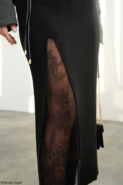 SAPHYR LUXEA SAPHYR PREMIUM DANTEL YIRTMAÇ DETAYLI ÇELİK ÖRGÜ TRİKO ETEK