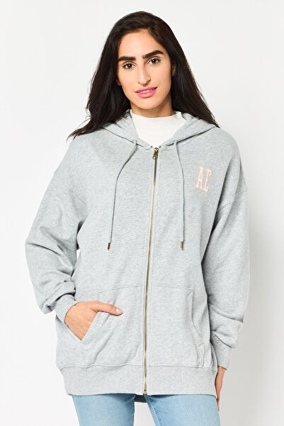 AMERICAN EAGLE Women Graphic Print Long Sleeve Hoodies, Grey