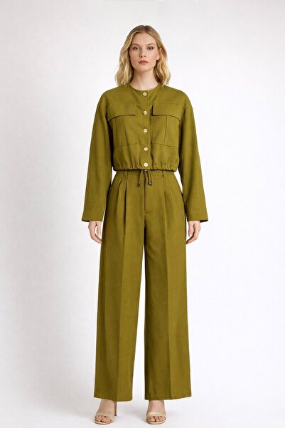 Cara Women's Gabardine Woven Fabric Double Suit K Cargo Pocket I Jacket High ...