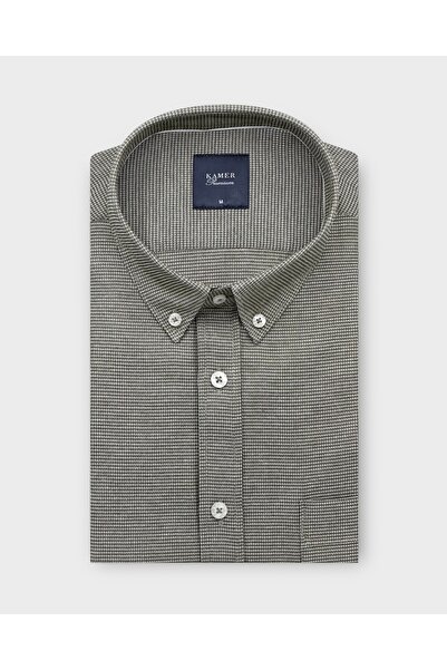 KAMER قميص كاكي بأكمام طويلة وياقة بأزرار وتصميم دوريه 4074H