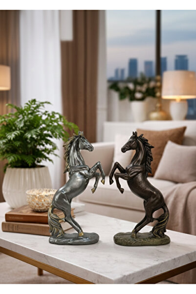 Hanlar Home İkili Şahlanan At Heykeli Ev,Ofis Dekoratif Ürün