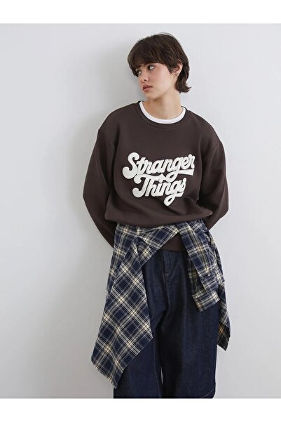 LC Waikiki Brown Stranger Things Printed Women's Thick Sweatshirt