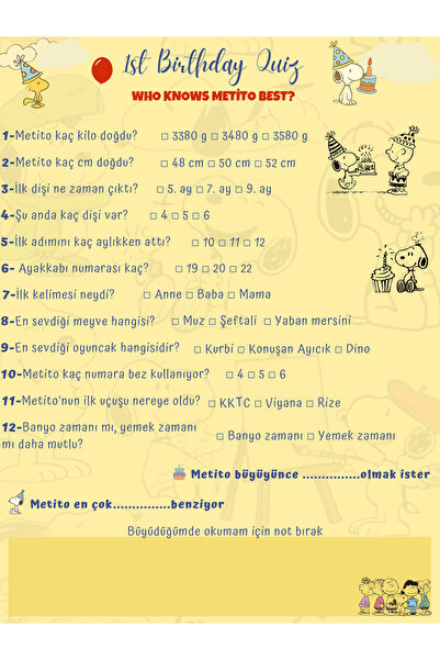 shop Kişiye Özel Doğum Günü Oyunu, Quiz game (10lu)
