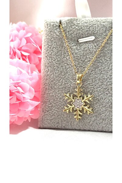 DİAVENTA TAKI VE AKSESUAR 316L Steel Snowflake Model Gold Steel Necklace Non-...