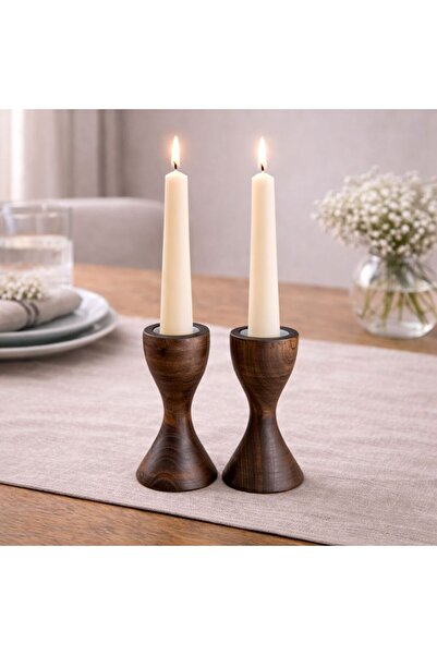 ENYAZA(2024) 2'li Ahşap Mumluk - Dekoratif Mumluk, Rustik El Yapımı Ahşap Dek...