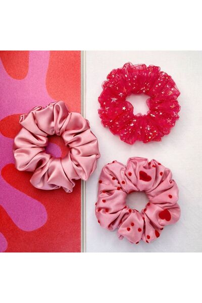 patlangaç Saten Kadife Lastik Toka 3'lü Set - Tül Lastik Toka Sevgililer Günü...