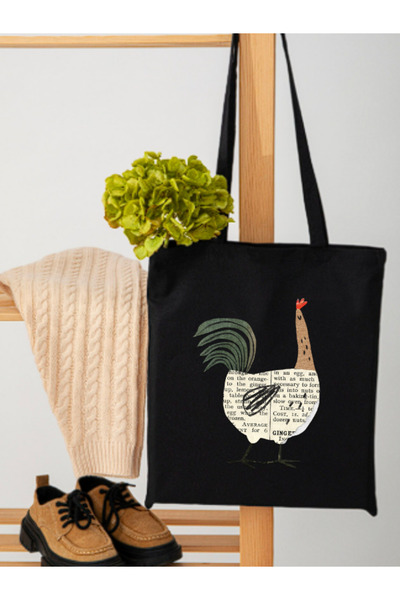 junobi حقيبة هوروز مطبوع من القماش الخام باللون الأسود - 35x40 سم