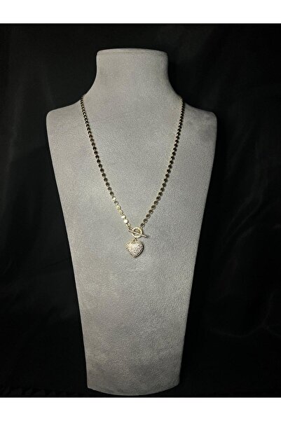 CESS JEWELRY Zirkon Taşlı Kalp Charmlı 14K Premium Kolye