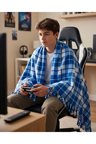 NOVİPACK TV BATTANİYESİ POLAR MAVİ EKOSE 130X170 CM