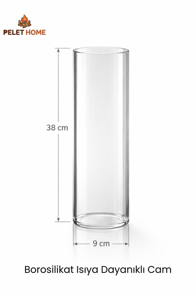 Pelet Home Yüksek Isıya Dayanıklı Borosilikat Cam Boru - 38 cm x 9 cm (Pelet ...
