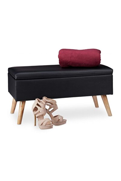 Relaxdays Bench with storage space, -leather, black, 40 x 80 x 39.5 cm