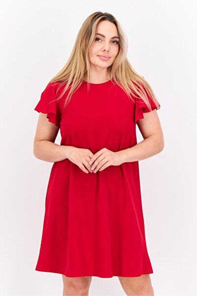 Tash + Sophie Women Solid Midi Dress, Red