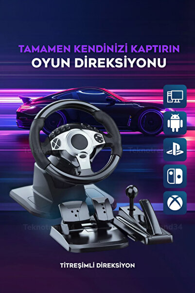 Bakeey PS3 PS4 Uyumlu Titreşimli Oyun Direksiyonu | Vitesli & Pedallı, PC – A...