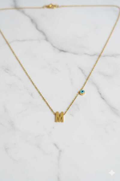 stainles steel قلادة على شكل حرف M من الفولاذ باللون الذهبي