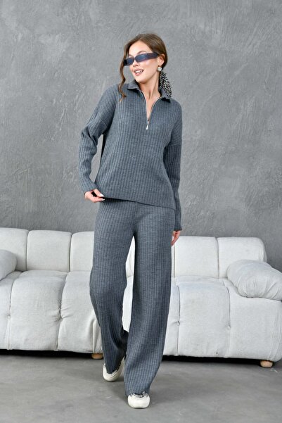 mysimy Women's Polo Neck Oversize Sweater Pants Set