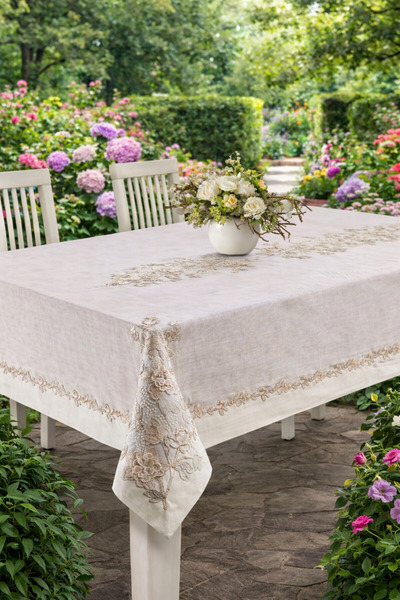 CB.B. TÜRK İŞİ HOME مفرش طاولة سوفيا كريم فرانسوز مزين بدانتيل غيبور بدون دير...