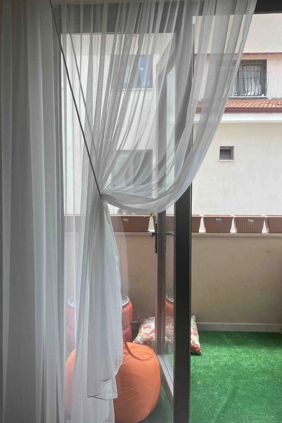 Ta-Ha Perde ve Halı 1-2 Sparse Pleated Rope Curtain Double-Breasted Tulle Curtain Off-White Rain Pattern Tulle Curtain Rope Gift