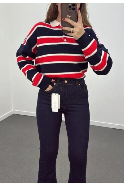 Burcia Polo Neck Striped Sweater
