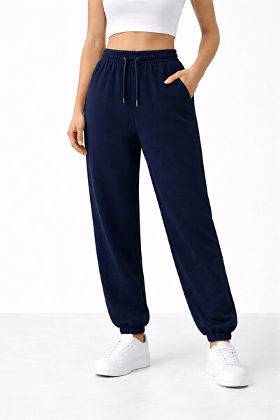 NAKRUF Women's Navy Blue Sweatpants with Elasticated Legs, Comfortable Cut, C...