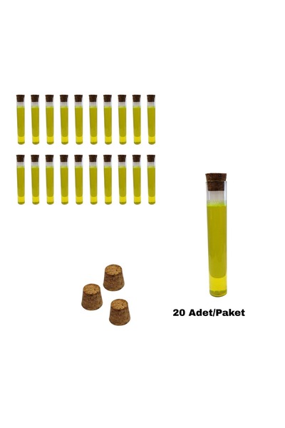 labbakkal Cam Deney Tüpü 120X20 mm - Dibi Düz 30 ml Mantar Tıpalı 20 Adet