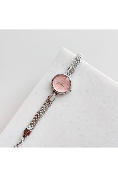 Vesce Atelier Straw Cord Silver Watch Pink
