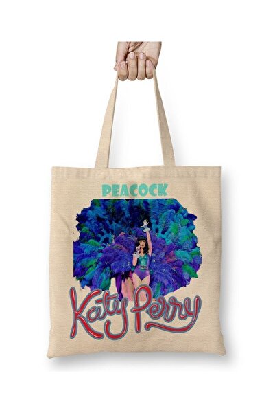 Toyaso Katy Perry Peacock White Tote Bag Long Handle Shopping Bag Beach Bag
