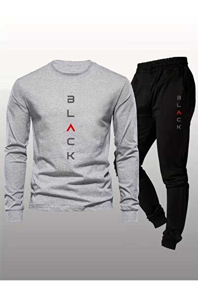 Massgai Unisex Black Printed Crew Neck Oversized Bottom-Top Jogger Cotton Tra...