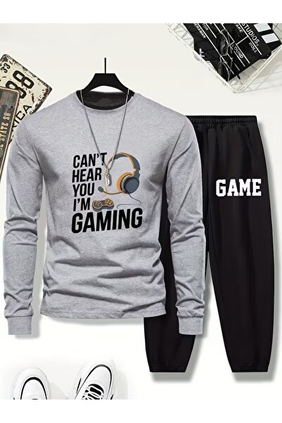 Massgai Unisex Game Gaming Printed Crew Neck Oversized Bottom-Top Jogger Cott...