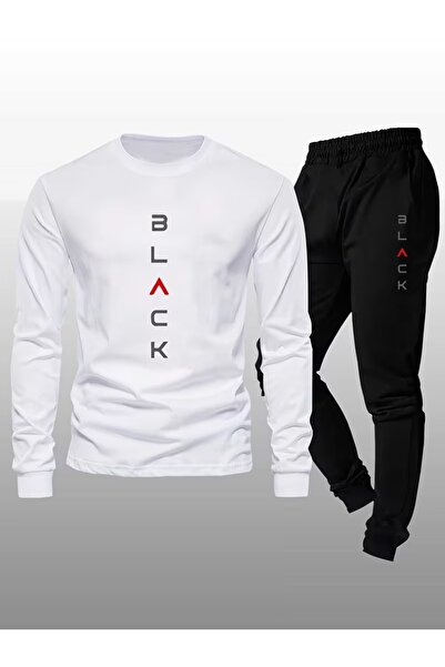 Massgai Unisex Black Printed Crew Neck Oversized Bottom-Top Jogger Cotton Tra...