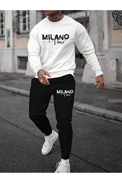 Massgai Unisex Milano Italy Printed Crew Neck Oversized Bottom-Top Jogger Cot...
