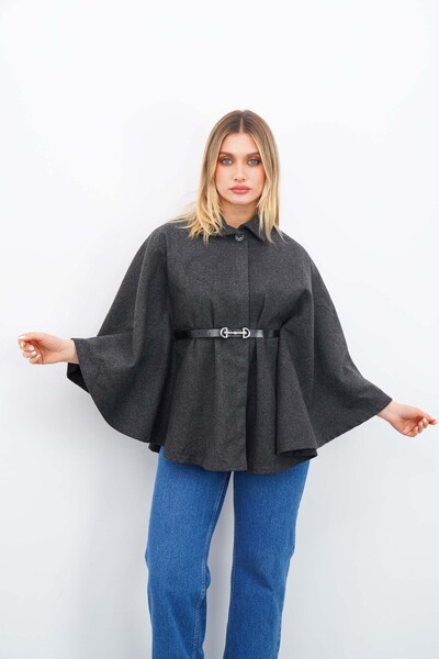 chiccagoo Kadın Gri Kemerli Kaşe Panço