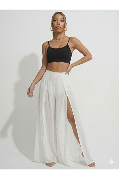 PERLMUTT White High Waist Double Slit Detailed Long Skirt-Summer Combination ...