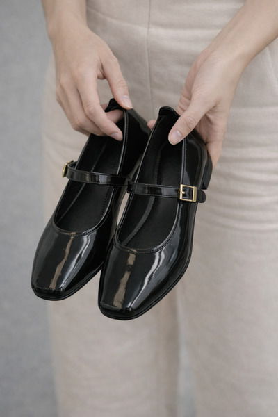 ZARICH Noir Kadın Rugan Mary Jane Tek Bantlı Toka Detaylı Retro Kolej Günlük ...