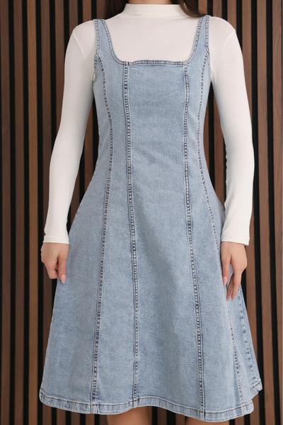 BLUE NATIONAL JEANS Nova Midi Length Ice Blue Strappy Women's Denim Dress Bnj-4991