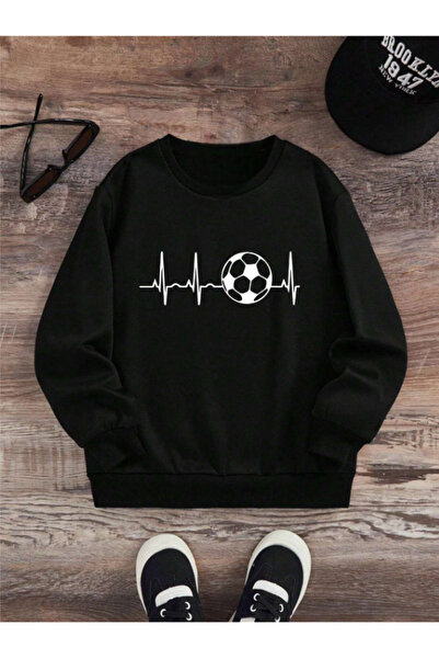Kids Kalp Ritmi ve Futbol Topu Baskılı Erkek/Kız Çocuk Sweatshirt