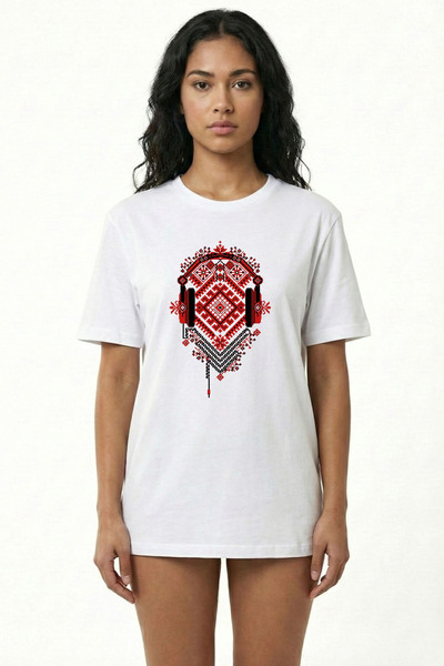 VOSSAX تي شيرت نسائي أبيض من Ethno Beat بتصميم خاص مطبوع مصنوع من القطن بنسبة...