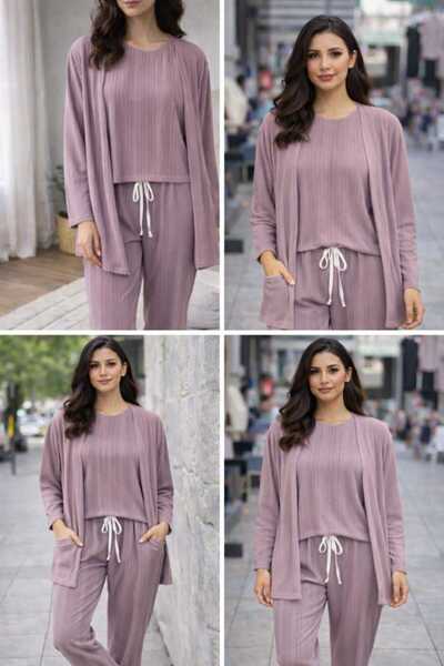 Generic Women's comfortable ribbed three-piece set with a modern cut – for ev...