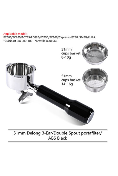 Choice3 51mm 3-Ear Black 51mm Double Spout Coffee Portafilter for 51MM 3 Ears...