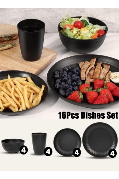 Generic Wheat Straw Dishes Set 16 Pcs, Service For 4, Unbreakable Dinnerware ...