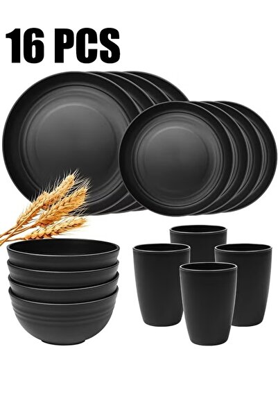 Generic Tableware Set 16Pcs Wheat Straw Plates and Bowls Sets of 4, Unbreakab...